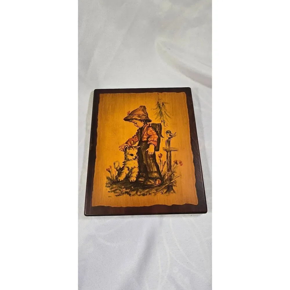 Vintage M.I. Hummel Wood Wall Plaque Playmates